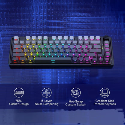 Redragon Ucal Pro K673 - 75% Wired+2.4Ghz+BT Mechanical Keyboard (Concrete Jungle)