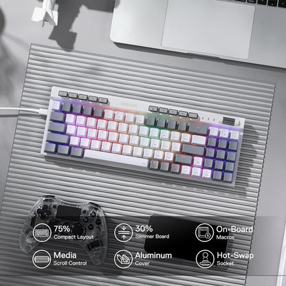 (Refurbished) Redragon Magicwand SE K655 - 75% Wired Mechanical Keyboard White and Grey (Quiet Linear Switch)