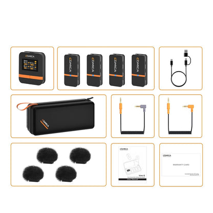 Comica Vimo Q - 4-Channel Mini Wireless Lavalier Microphone System with 4 Transmitters, 1 Receiver &amp; Charging Case for iPhone, Android, Cameras, Interviews, Vlogging &amp; YouTube