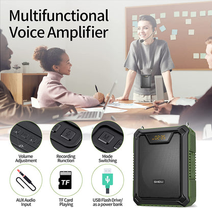 Shidu M808 - Wired Portable Voice Amplifier with LED Display and Speaker (GREEN)
