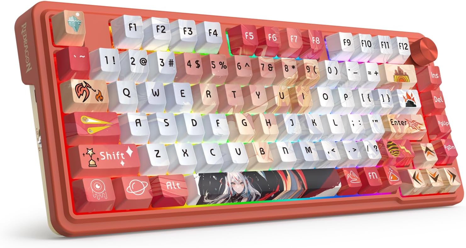(Refurbished) Redragon Ucal Pro K673 Pro - 75% Wired+2.4Ghz+Bluetooth Mechanical Keyboard Anime Theme (Custom Hi-Fi Linear Switch)