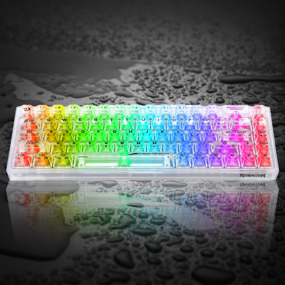 (Refurbished) Redragon Castor Pro K631 PRO - 65% Bluetooth+2.4Ghz+Wired Mechanical Keyboard White Transparent (Translucent Custom Switch)
