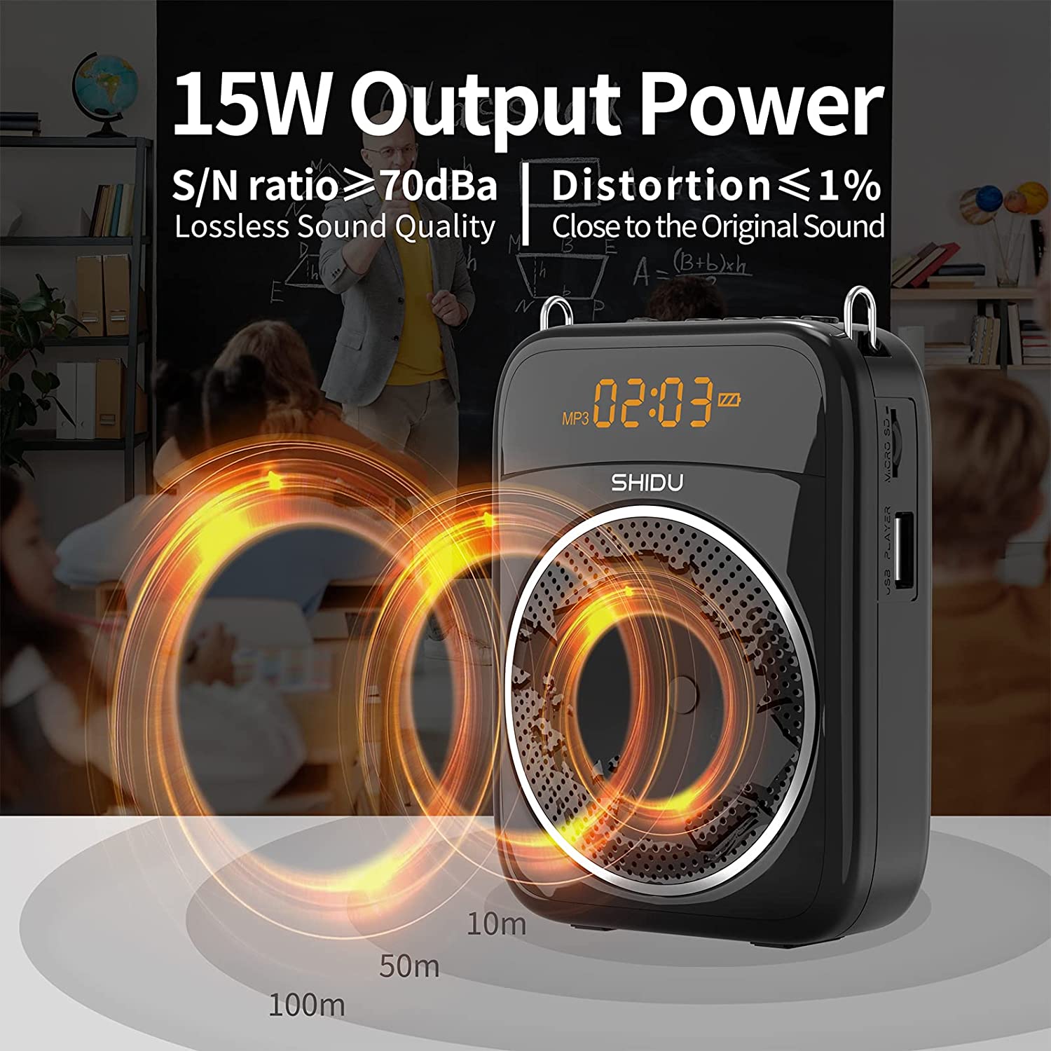 Shidu S298 - Wired Portable Voice Amplifier with LED Display and Speaker