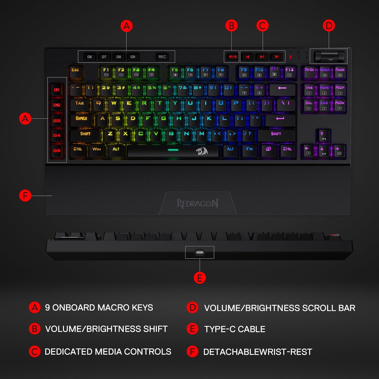 Redragon Vishnu Pro K596 Pro - Bluetooth+2.4Ghz+Wired Mechanical Keyboard (Red Switch)