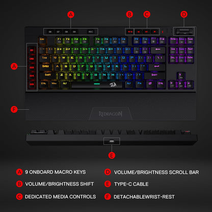 Redragon Vishnu Pro K596 Pro - Bluetooth+2.4Ghz+Wired Mechanical Keyboard (Red Switch)