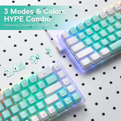 Redragon Castro Pro K631 Pro - 65% Bluetooth + 2.4 GHZ Wireless+ Wired Mechanical Keyboard White and Green (Custom Switch)