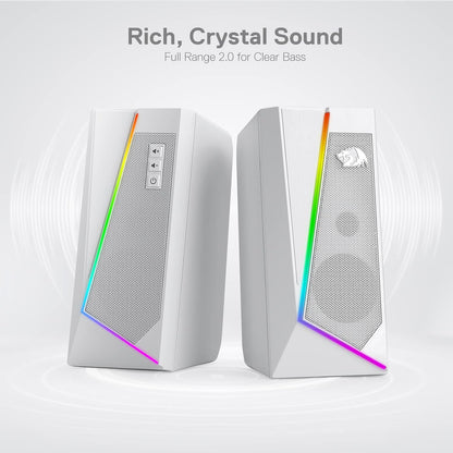 (Refurbished) ANVIL GS520 - RGB 2.0 Channel Gaming Wired Desktop Speakers (White)