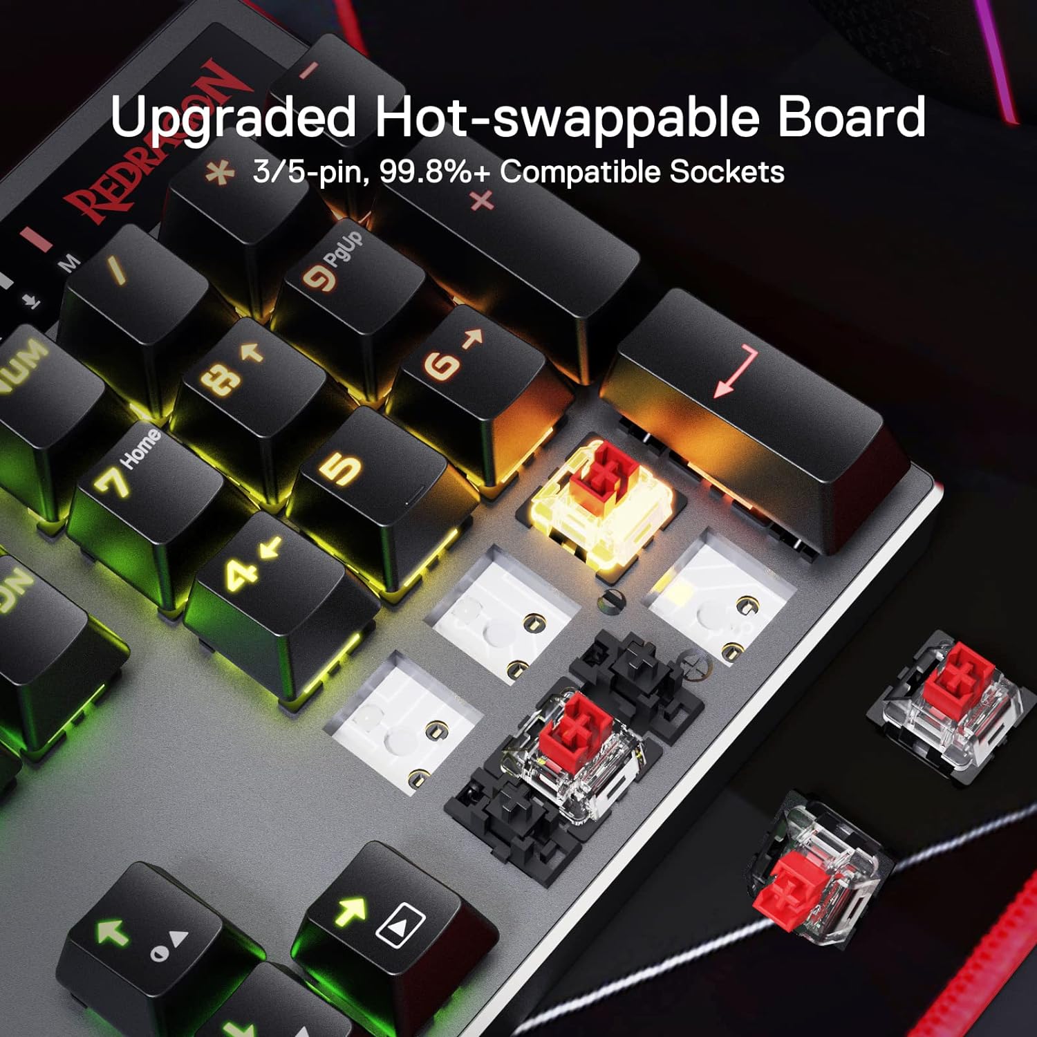 (Refurbished) Redragon Dharma Pro K556 Pro - 104 Keys Bluetooth+2.4Ghz+Wired Mechanical Keyboard (Quiet Linear Red Switch)