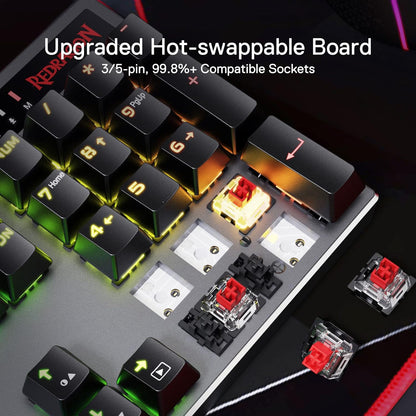 (Refurbished) Redragon Dharma Pro K556 Pro - 104 Keys Bluetooth+2.4Ghz+Wired Mechanical Keyboard (Quiet Linear Red Switch)