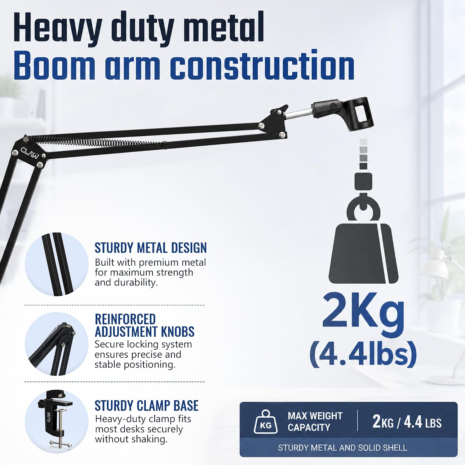 CLAW BA15 Heavy Duty Microphone Boom Arm | 360° Rotatable | Black