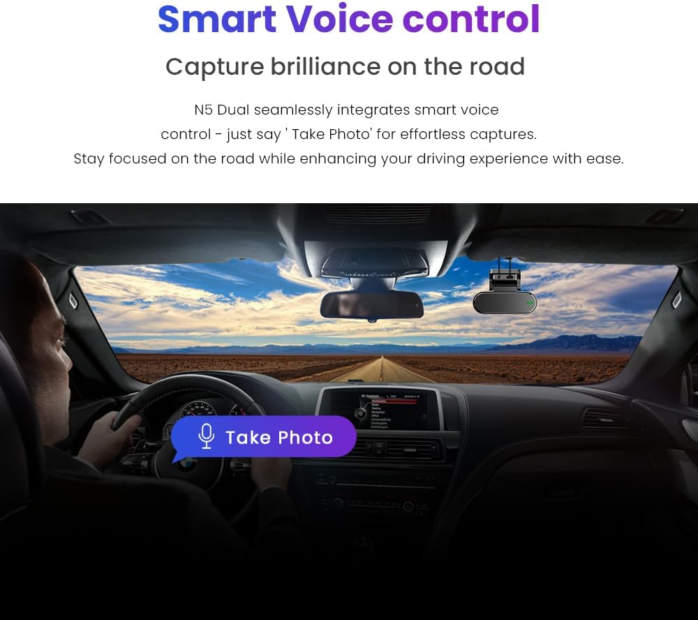 DDPAI N5 Dual - 4K Front and Rear Dash Camera with Built-in 32G eMMC Voice Control