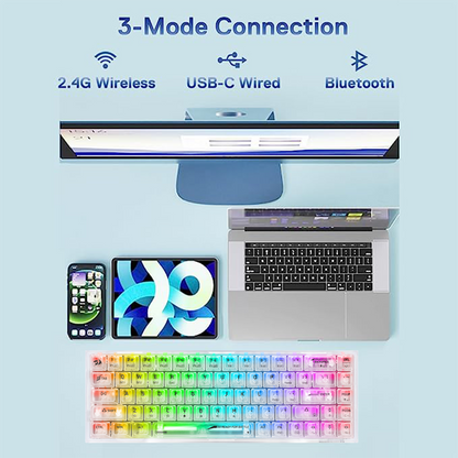 (Refurbished) Redragon Castor Pro K631 PRO - 65% Bluetooth+2.4Ghz+Wired Mechanical Keyboard White Transparent (Translucent Custom Switch)