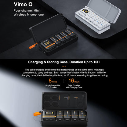 Comica Vimo Q - 4-Channel Mini Wireless Lavalier Microphone System with 4 Transmitters, 1 Receiver &amp; Charging Case for iPhone, Android, Cameras, Interviews, Vlogging &amp; YouTube