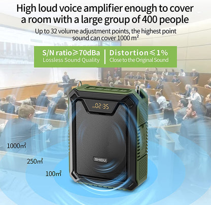 Shidu M808 - Wired Portable Voice Amplifier with LED Display and Speaker (GREEN)