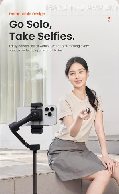 Hohem iSteady X3 - 3-Axis Mobile gimbal with Fill Light, Detachable Remote, AI Tracker and Built In Extension Tripod Stand (Black)
