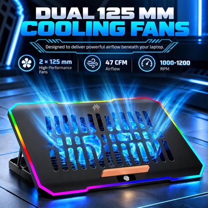 Claw Antarctic F2 - 2 Fans RGB Laptop Cooling Pad with Adjustable Height, 2 USB Port, Touch Control and Mobile Stand