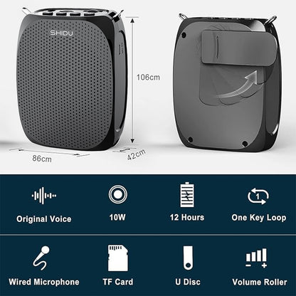 (Refurbished) Shidu S258 Type C - Wired Portable Voice Amplifier  (Black)