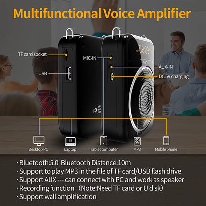 Shidu S298 - Wired Portable Voice Amplifier with LED Display and Speaker