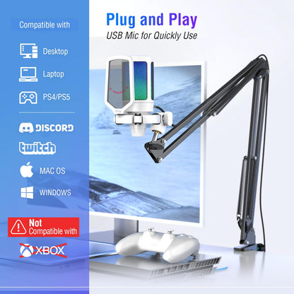 (Refurbished) Fifine Ampligame A6T - Gaming USB Microphone Kit (White)
