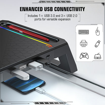 Claw Dock T6- Foldable Monitor/Laptop Stand with Hidden Phone Holder &amp; Drawer, USB 3.0 &amp; USB 2.0 Hub