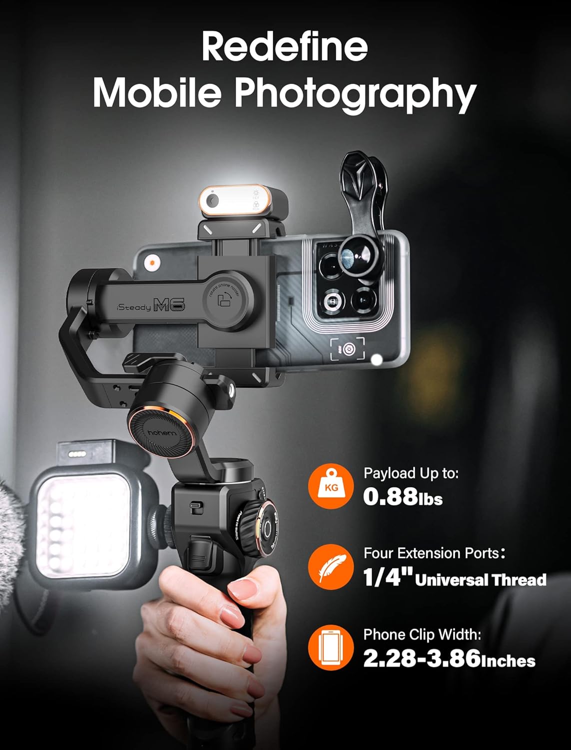 (Refurbished) Hohem M6 Gimbal Stabilizer for Smartphone, 2023 Upgrade 3-Axis Phone Gimbal
