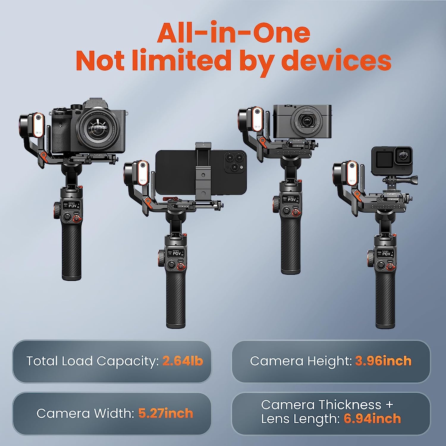 Hohem MT2 Kit - 4-in-1 Gimbal for Camera, Pocket Camera, Action Camera and Smart Phone with AI Tracker and RGB Fill Light
