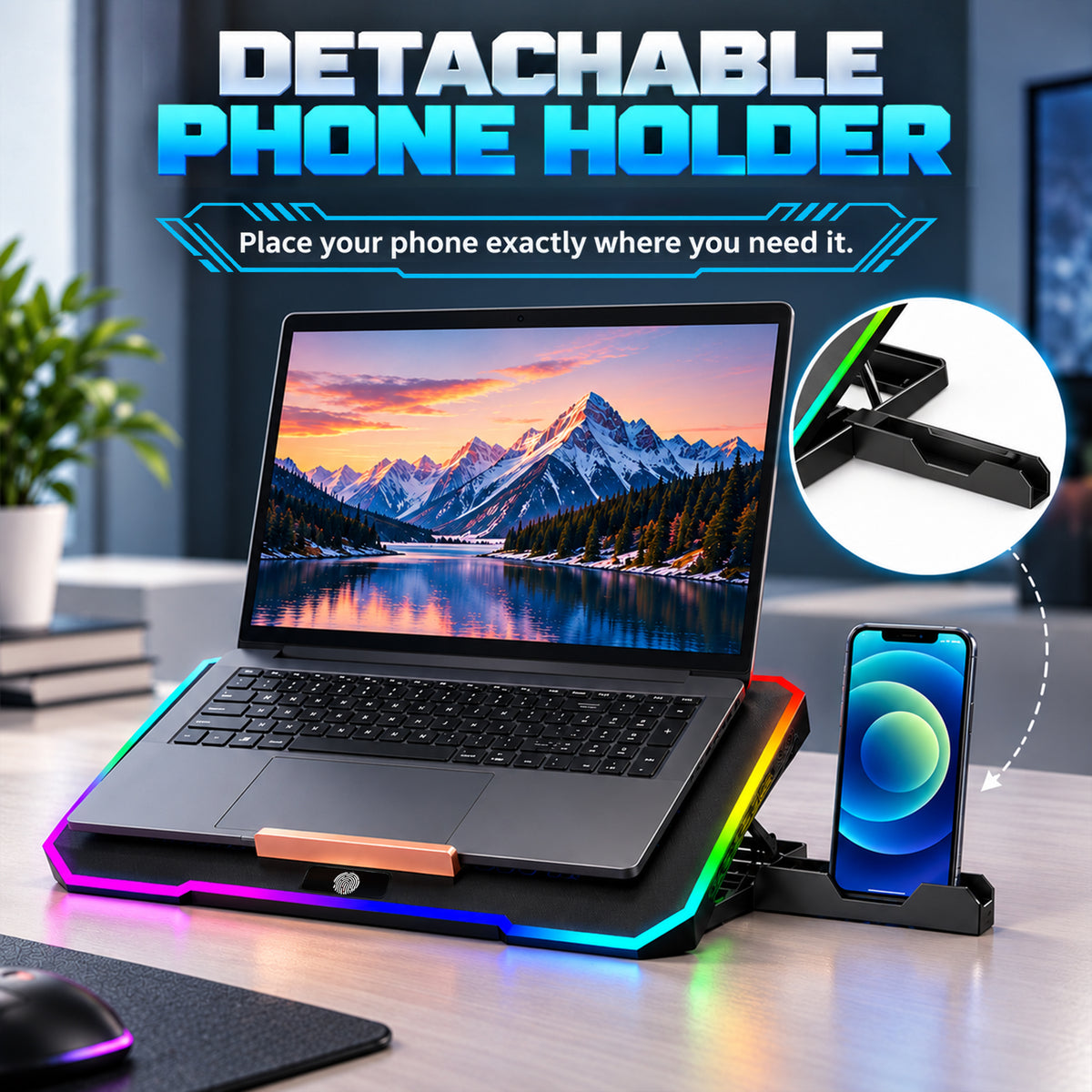 Claw Antarctic F2 - 2 Fans RGB Laptop Cooling Pad with Adjustable Height, 2 USB Port, Touch Control and Mobile Stand