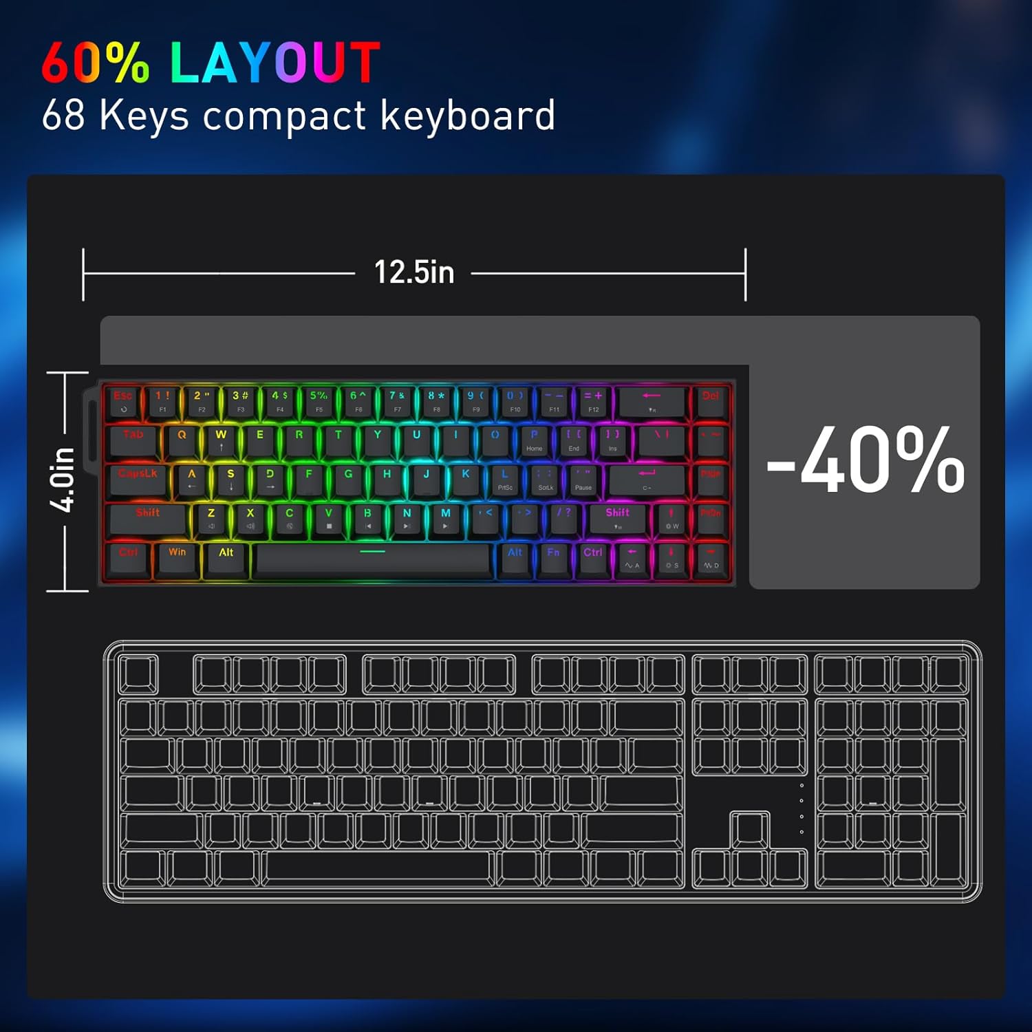Redragon Castor K631 - 68 Keys Wired Mechanical Keyboard with Strap (Magnetic Switch)