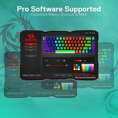 Redragon Castro Pro K631 Pro - 65% Bluetooth + 2.4 GHZ Wireless+ Wired Mechanical Keyboard White and Green (Custom Switch)