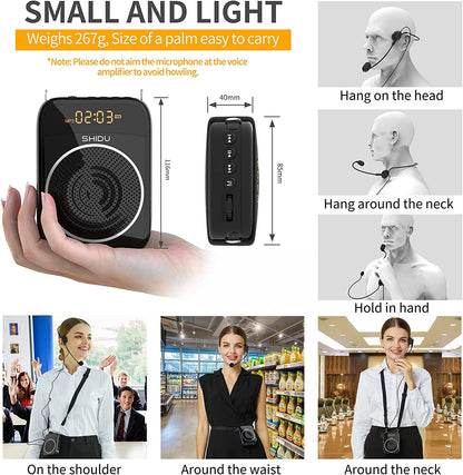 Shidu S298 - Wired Portable Voice Amplifier with LED Display and Speaker