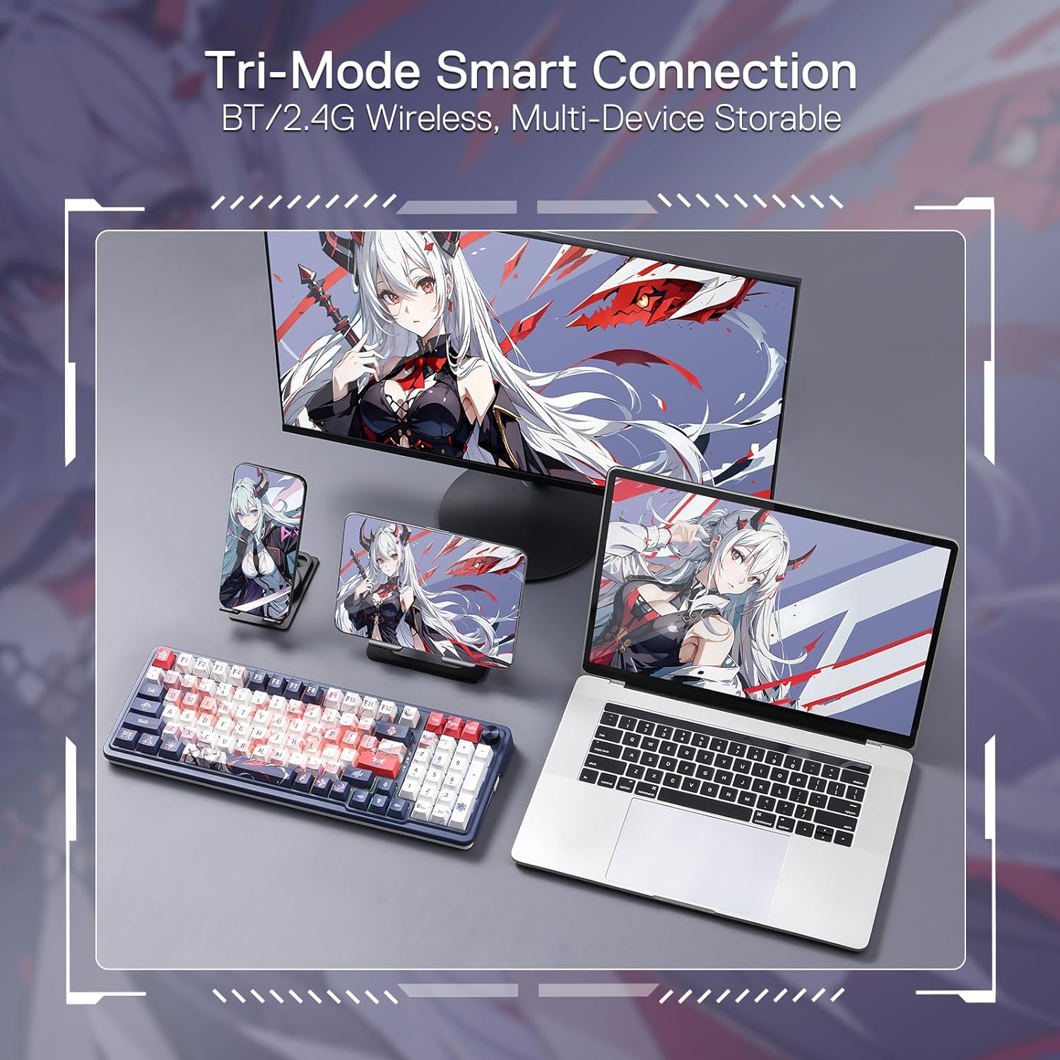 Redragon Eisa Pro K686 Pro - Wired+2.4Ghz+Bluetooth Mechanical Keyboard Anime Theme (Custom Hi-Fi Linear Switch)