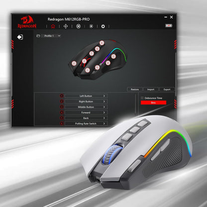 Redragon Predator Pro M612 PRO RGB Wireless Mouse (Grey and White)