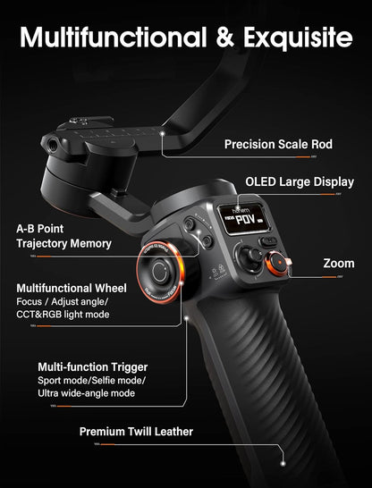 (Refurbished) Hohem M6 Gimbal Stabilizer for Smartphone, 2023 Upgrade 3-Axis Phone Gimbal