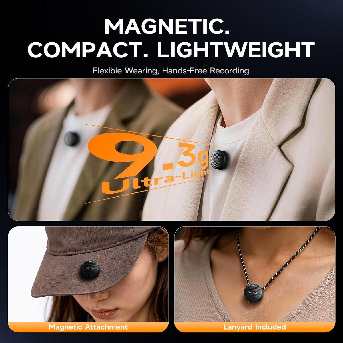 Comica Vimo Me Combo - Mini Wireless Magnetic Lavalier Microphone with AI Noise Cancellation