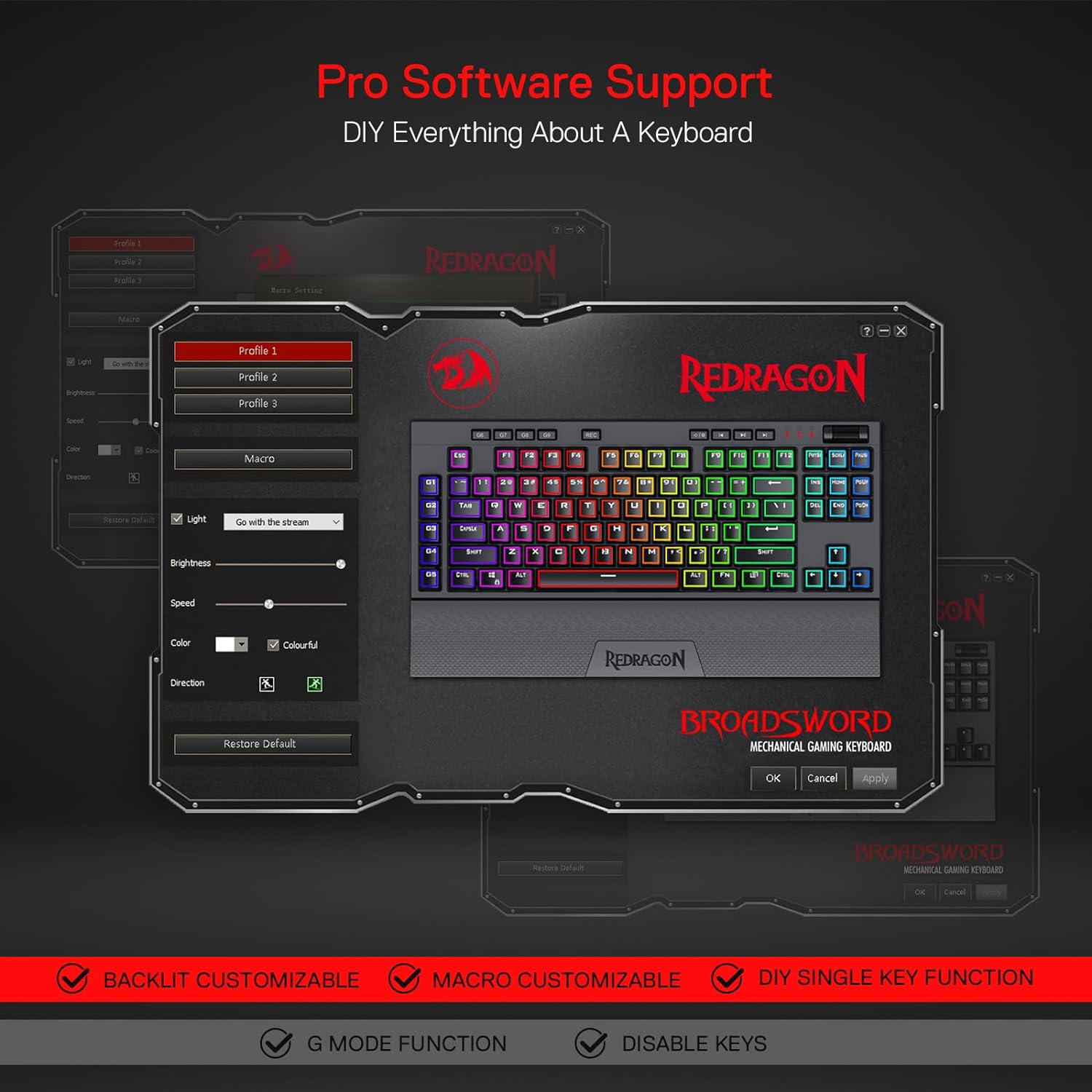 Redragon Vishnu Pro K596 Pro - Bluetooth+2.4Ghz+Wired Mechanical Keyboard (Red Switch)