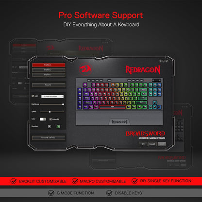 Redragon Vishnu Pro K596 Pro - Bluetooth+2.4Ghz+Wired Mechanical Keyboard (Red Switch)