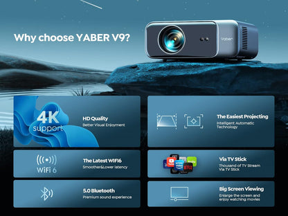 (Refurbished) Yaber PRO V9 - Bluetooth and WIFI 6 Outdoor and  Home Projector for Phone/TV Stick/PC