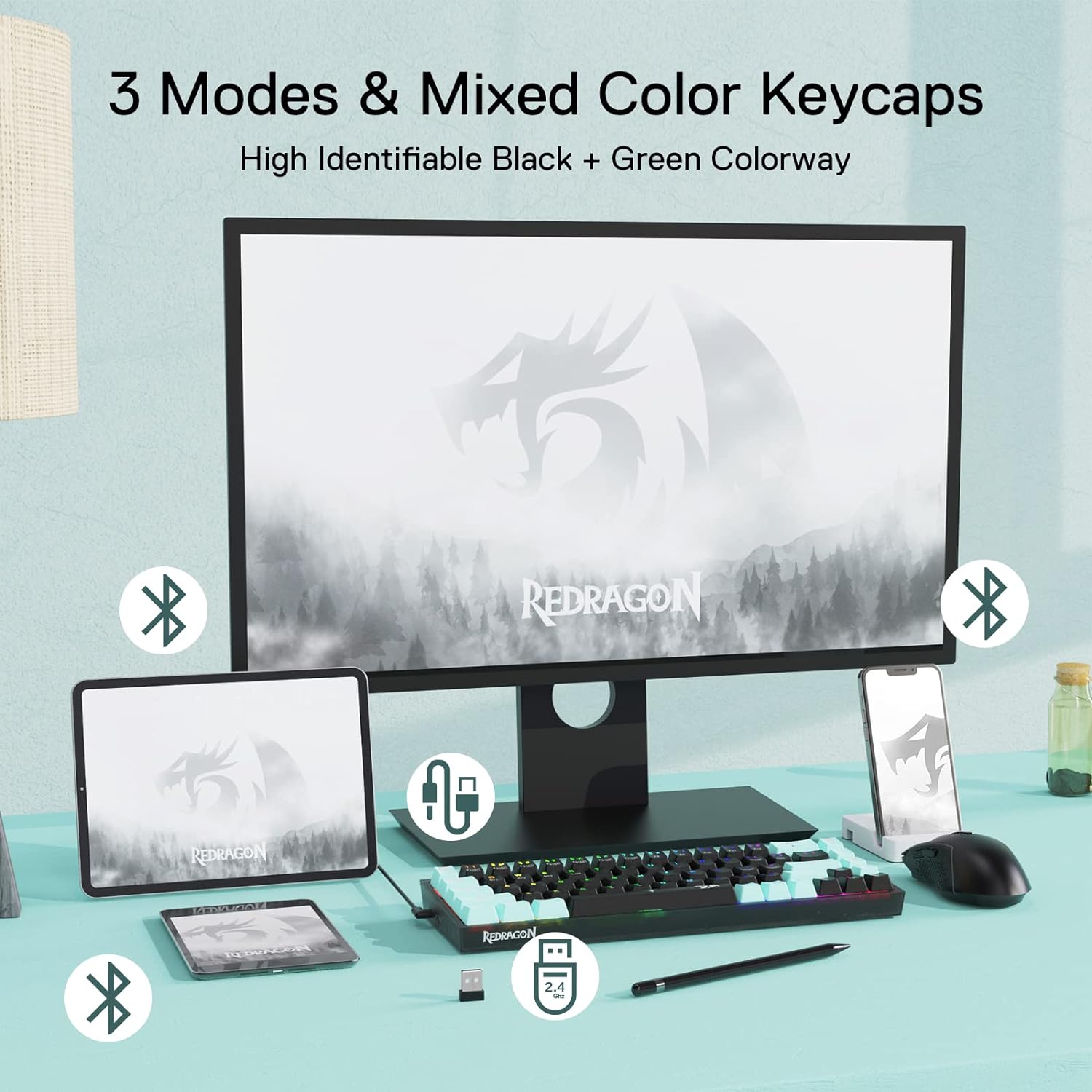 (Refurbished) Redragon Castro K631 SE - 65% Bluetooth+2.4Ghz+Wired Mechanical Keyboard (Custom Switch)
