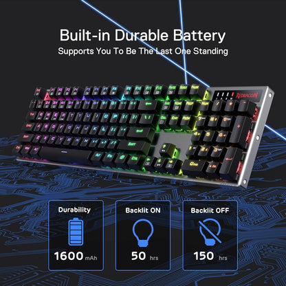 (Refurbished) Redragon Dharma Pro K556 Pro - 104 Keys Bluetooth+2.4Ghz+Wired Mechanical Keyboard (Quiet Linear Red Switch)