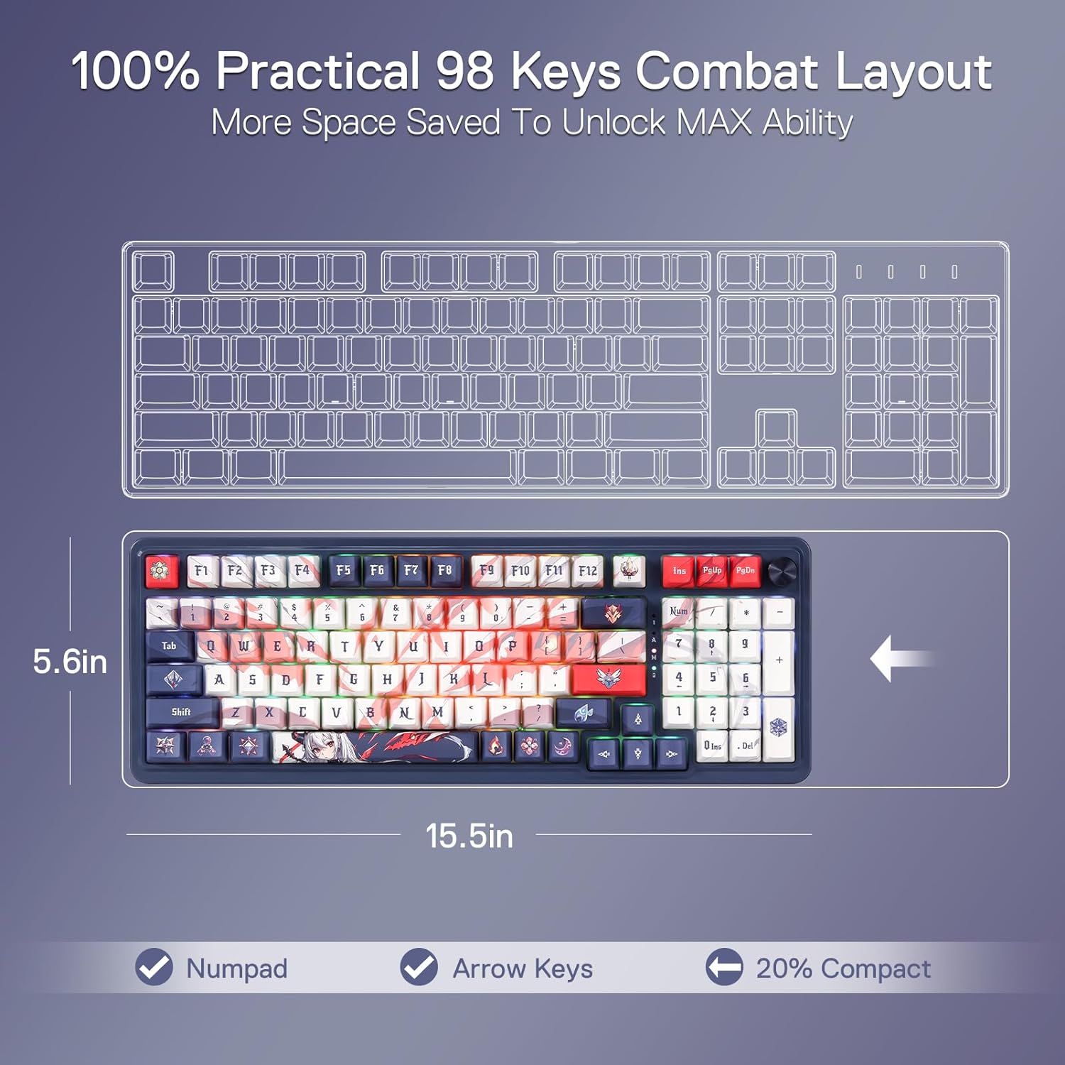 Redragon Eisa Pro K686 Pro - Wired+2.4Ghz+Bluetooth Mechanical Keyboard Anime Theme (Custom Hi-Fi Linear Switch)