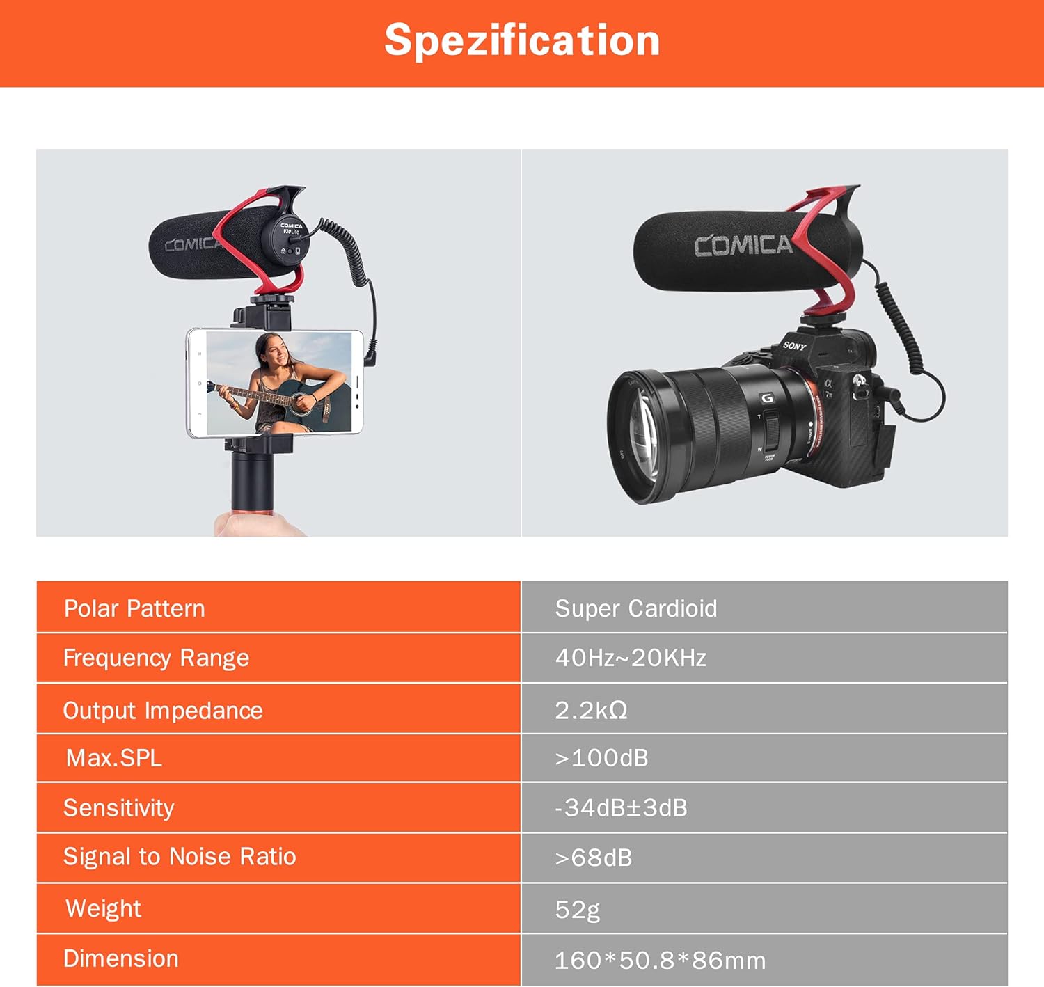 Comica V30 LITE - Super Cardioid Condenser Shotgun Microphone (Red)