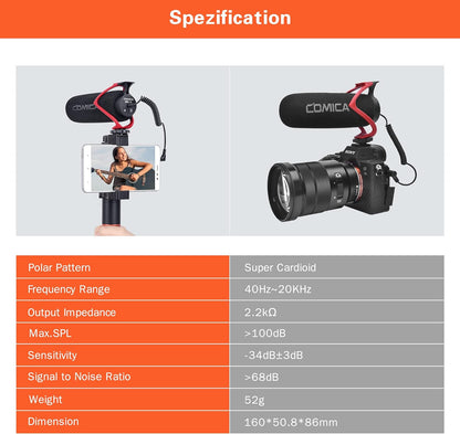 Comica V30 LITE - Super Cardioid Condenser Shotgun Microphone (Red)