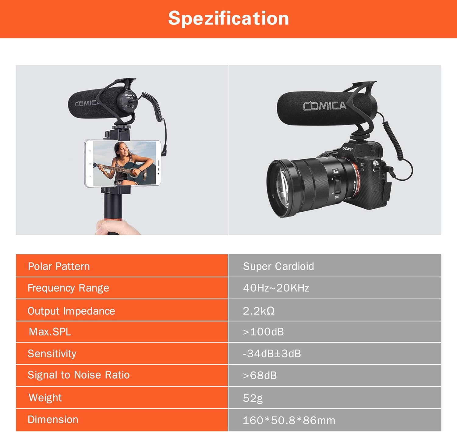 Comica V30 LITE - Super Cardioid Condenser Shotgun Microphone (Black)