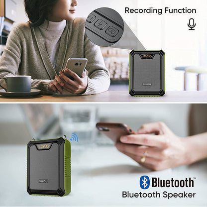 Shidu M808 - Wired Portable Voice Amplifier with LED Display and Speaker (GREEN)