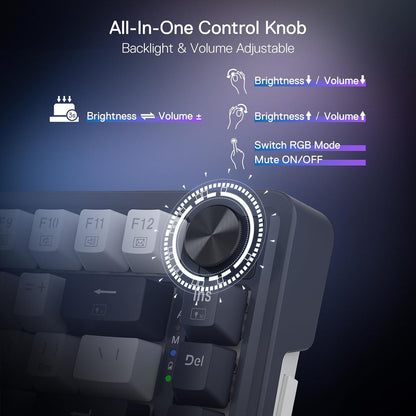 Redragon Ucal Pro K673 Pro - 75% Wired+2.4Ghz+Bluetooth Mechanical Keyboard White and Black (Linear Red Switch)