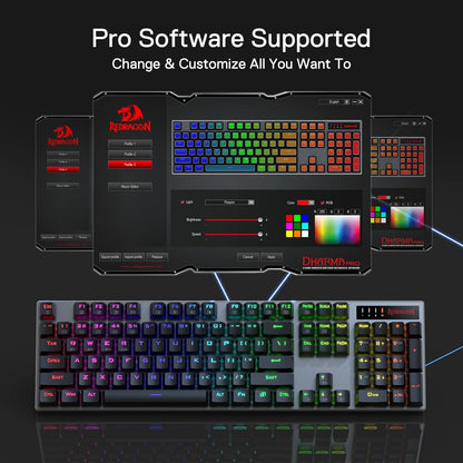 (Refurbished) Redragon Dharma Pro K556 Pro - 104 Keys Bluetooth+2.4Ghz+Wired Mechanical Keyboard (Quiet Linear Red Switch)