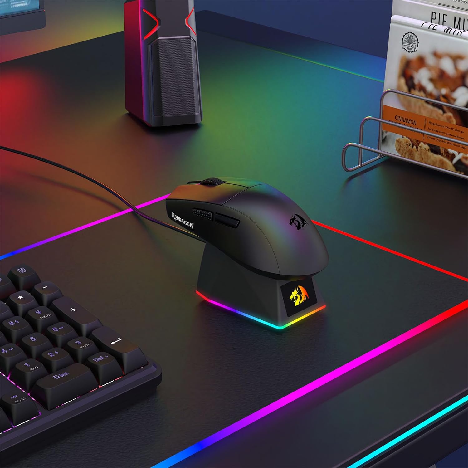 Redragon King Ultra M999 - RGB Wired, Wireless and Bluetooth Mouse with Magnetic Charging Dock