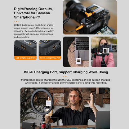 Comica Vimo Q - 4-Channel Mini Wireless Lavalier Microphone System with 4 Transmitters, 1 Receiver &amp; Charging Case for iPhone, Android, Cameras, Interviews, Vlogging &amp; YouTube