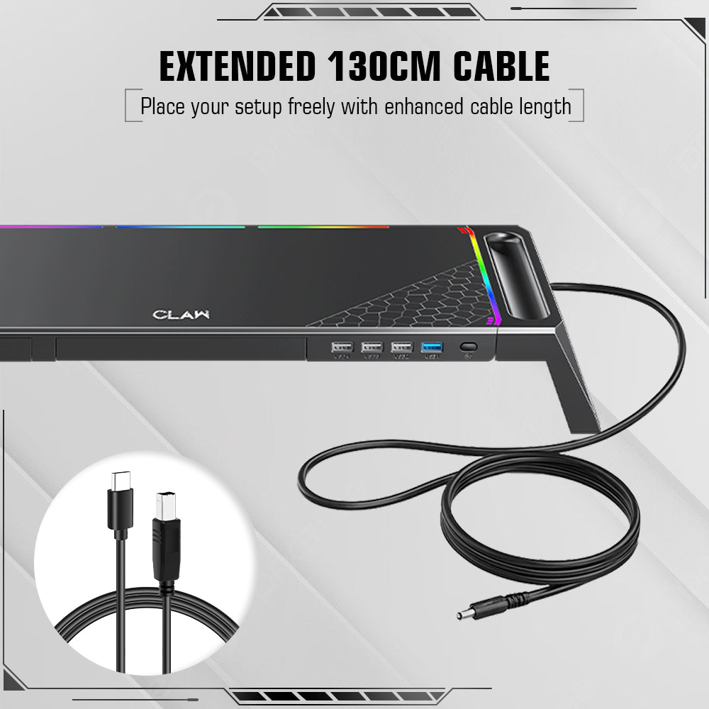 Claw Dock T6- Foldable Monitor/Laptop Stand with Hidden Phone Holder &amp; Drawer, USB 3.0 &amp; USB 2.0 Hub