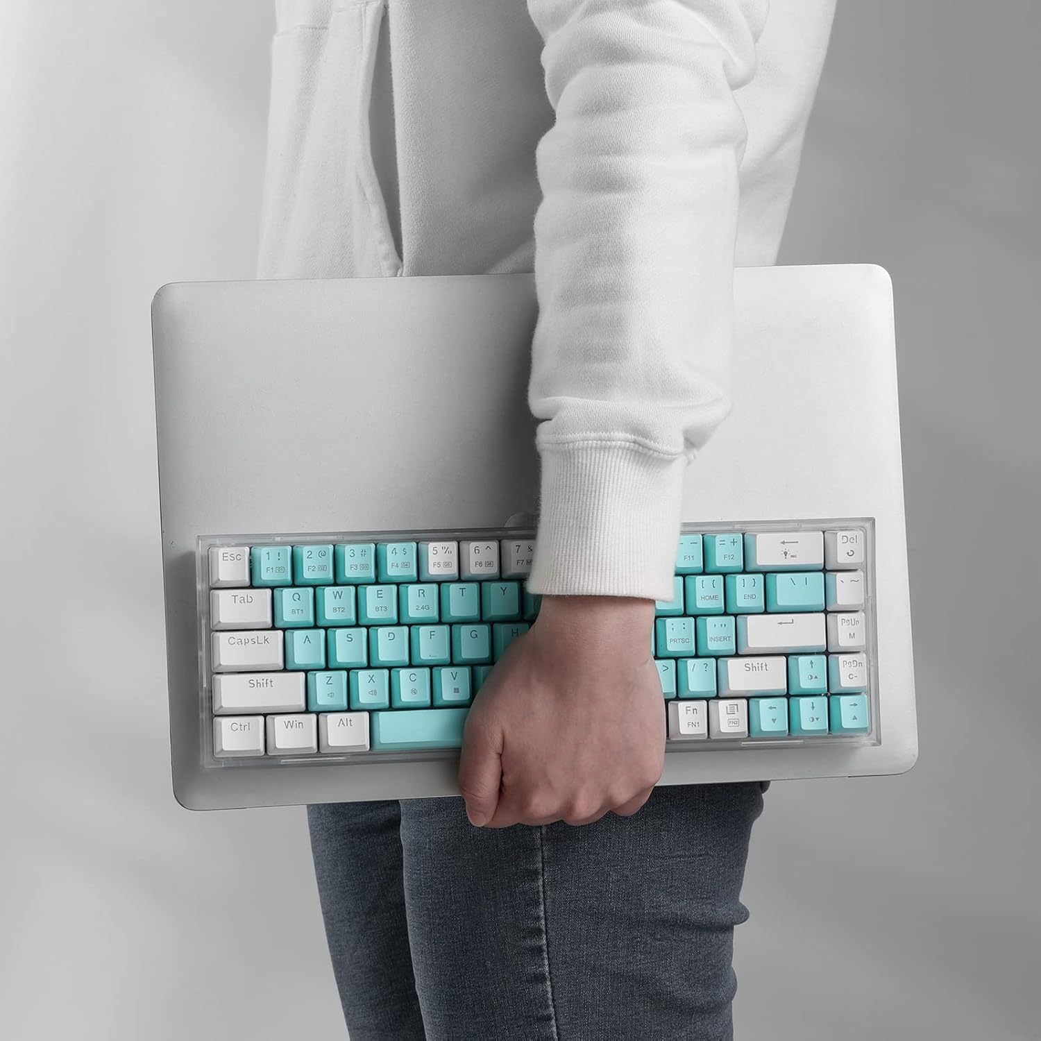 Redragon Castro Pro K631 Pro - 65% Bluetooth + 2.4 GHZ Wireless+ Wired Mechanical Keyboard White and Green (Custom Switch)